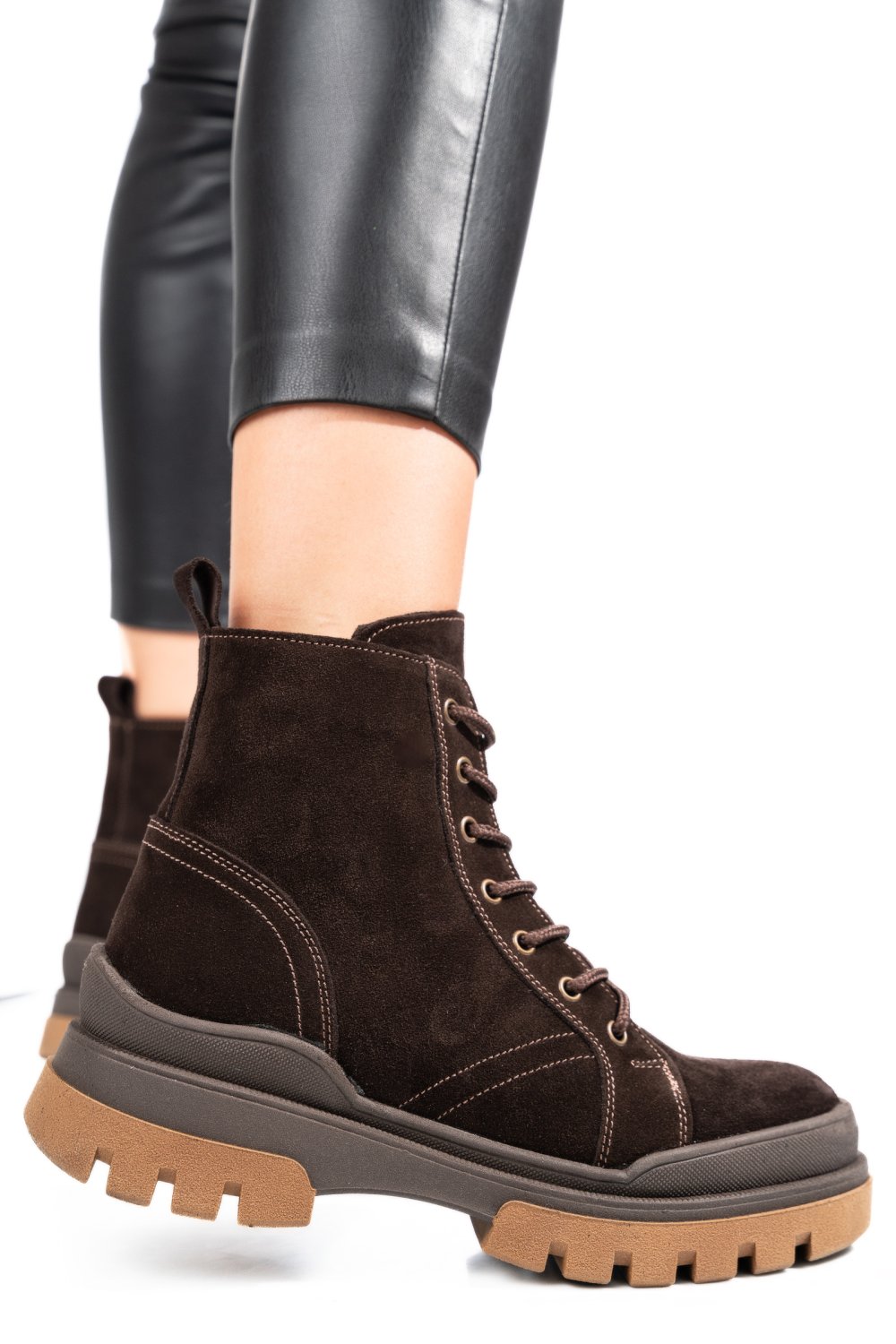 GHETE FEMEI CU SIRETURI PIELE NATURALA INTOARSA MARO 222836SP