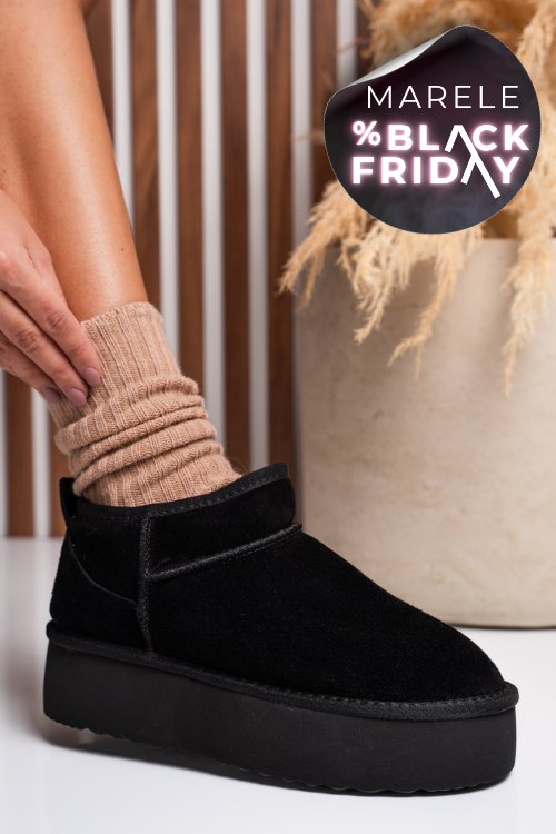 Cizme negre piele naturala intoarsa 1s77250