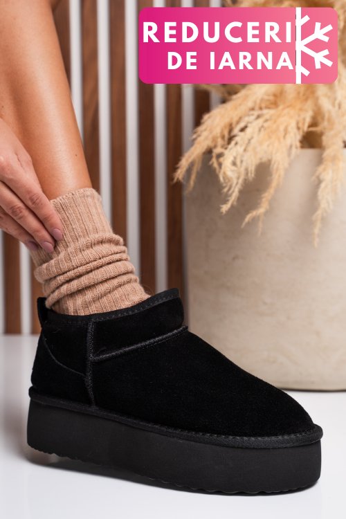 Cizme negre piele naturala intoarsa 1s77250