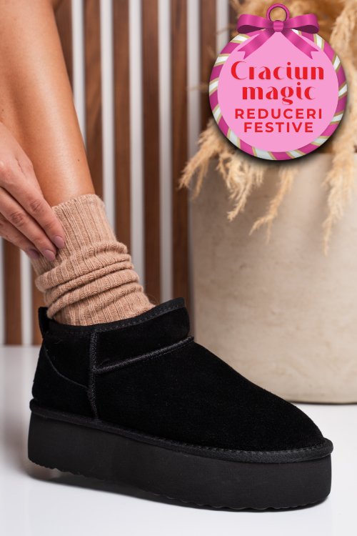 Cizme negre piele naturala intoarsa 1s77250