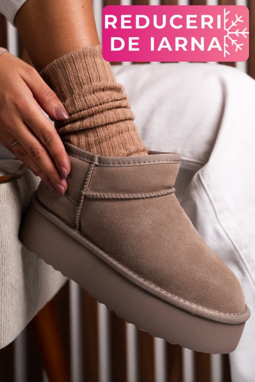 Cizme bej piele naturala intoarsa 1s77250