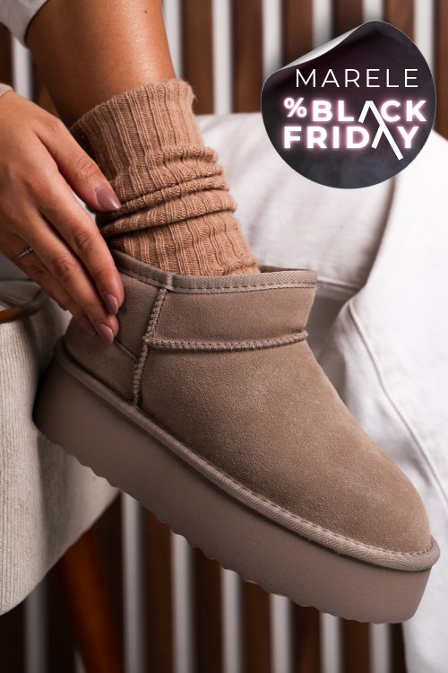 Cizme bej piele naturala intoarsa 1s77250