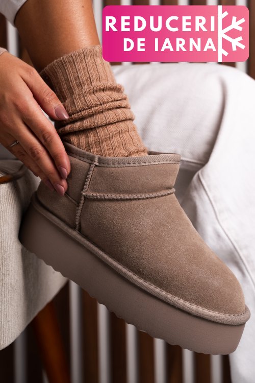 Cizme bej piele naturala intoarsa 1s77250