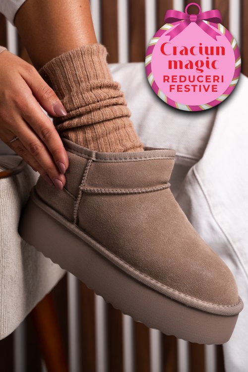 Cizme bej piele naturala intoarsa 1s77250