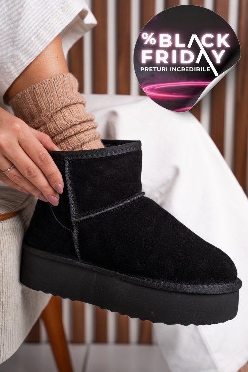 Cizme negre piele naturala intoarsa 1s77251