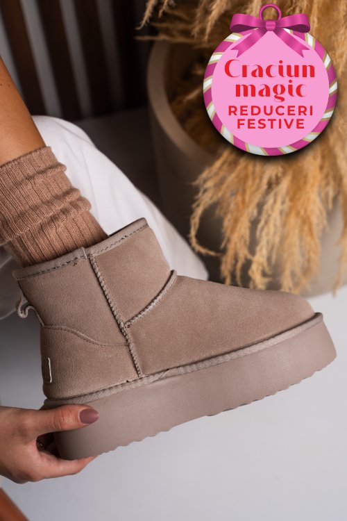 Cizme bej piele naturala intoarsa 1s77251