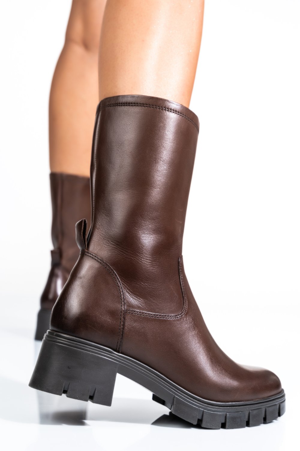 CIZME FEMEI CU FERMOAR PIELE NATURALA MARO INCHIS VB083203