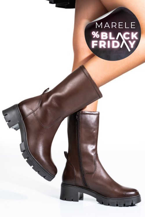 Cizme femei cu fermoar piele naturala maro inchis vb083203