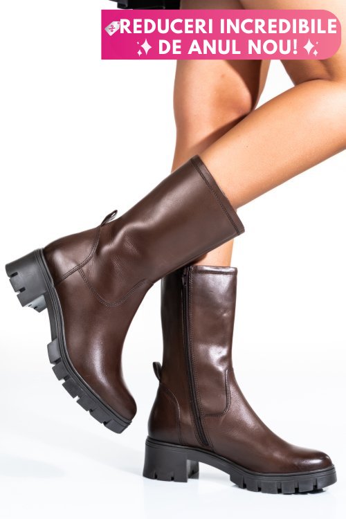 Cizme femei cu fermoar piele naturala maro inchis vb083203