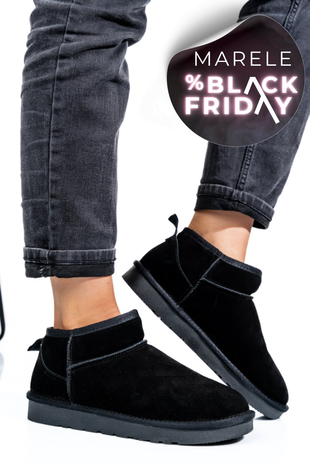 GHETE DAMA IMBLANITE PIELE NATURALA INTOARSA NEGRE 1S771200