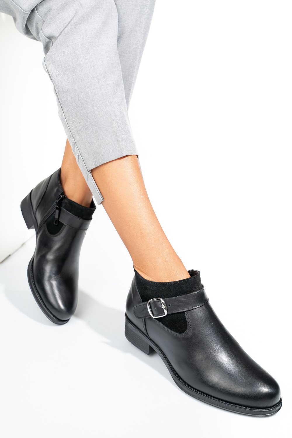 GHETE NEGRE PIELE NATURALA 2S7764