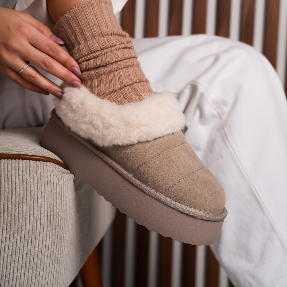 SABOTI TAUPE PIELE NATURALA INTOARSA 1S77260