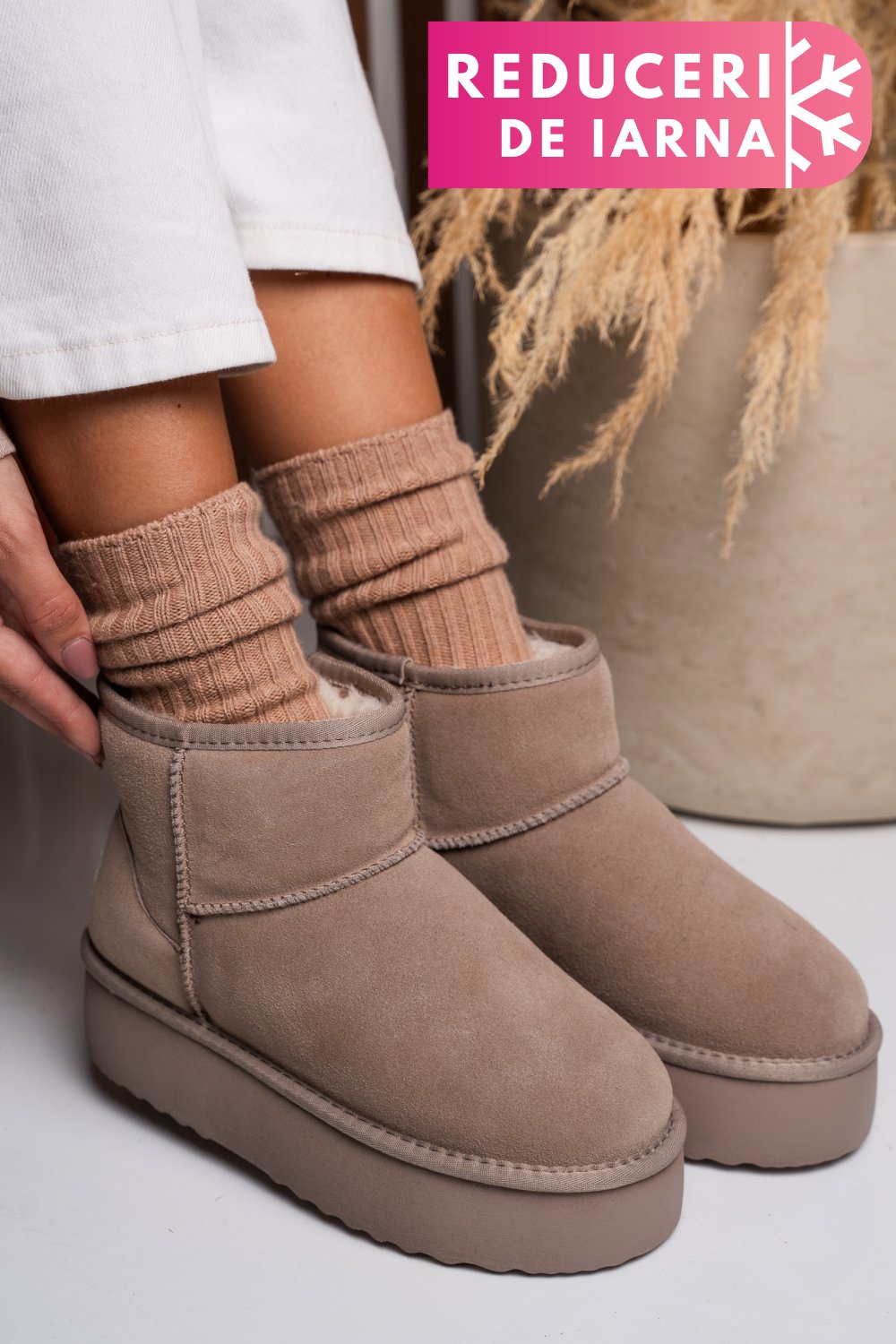 CIZME BEJ PIELE NATURALA INTOARSA 1S77251