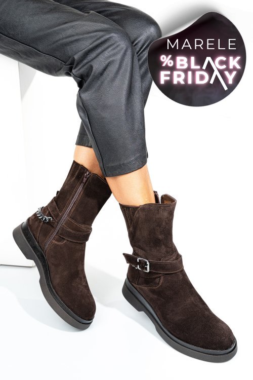 Ghete maro inchis piele naturala intoarsa 242817sp