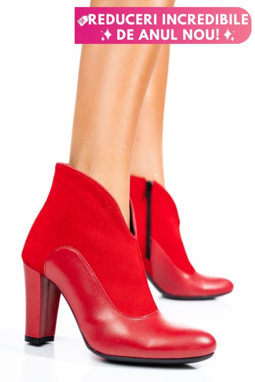 Botine rosii piele naturala intoarsa 7s7790