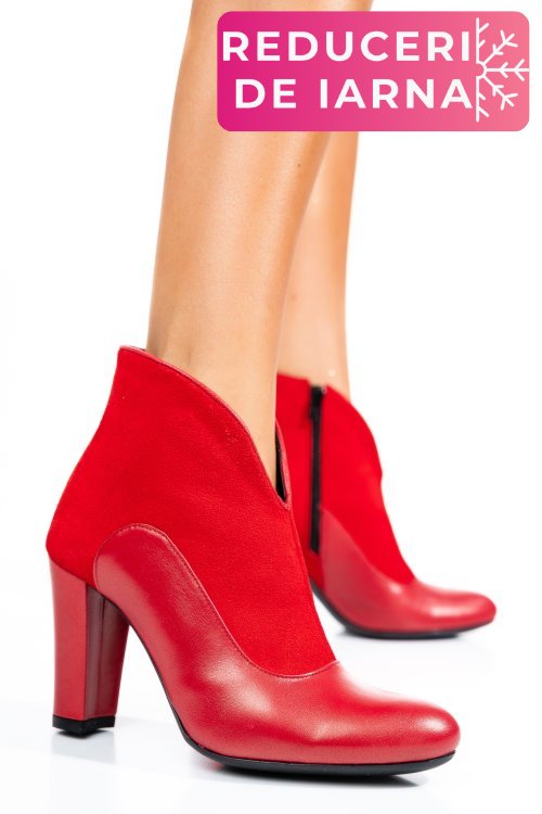 Botine rosii piele naturala intoarsa 7s7790