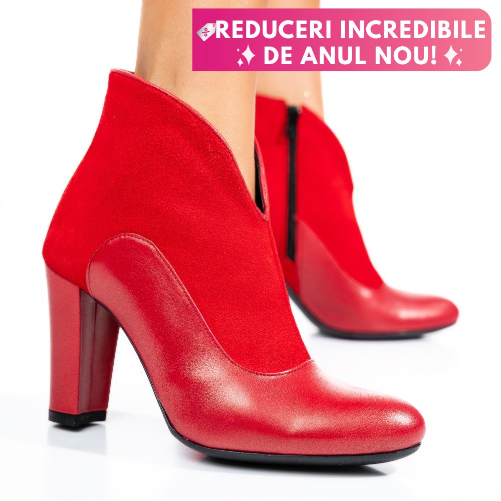 BOTINE ROSII PIELE NATURALA INTOARSA 7S7790