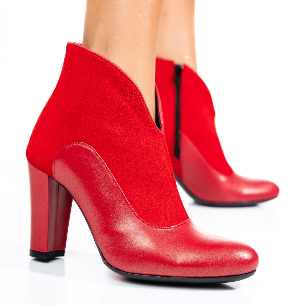 BOTINE ROSII PIELE NATURALA INTOARSA 7S7790