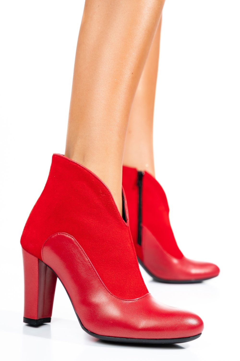 BOTINE ROSII PIELE NATURALA INTOARSA 7S7790
