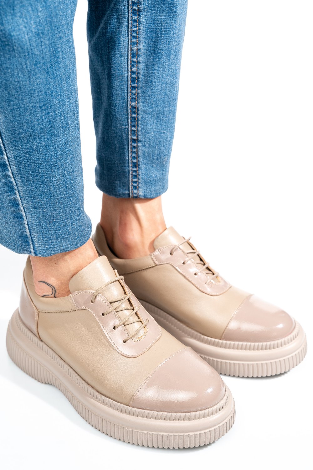 PANTOFI BEJ PIELE NATURALA  251621NP/NPK