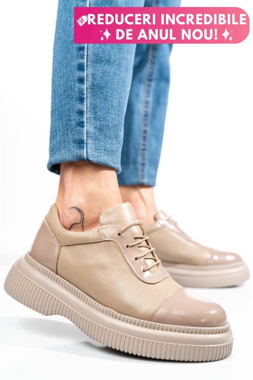 Pantofi bej piele naturala  251621np/npk