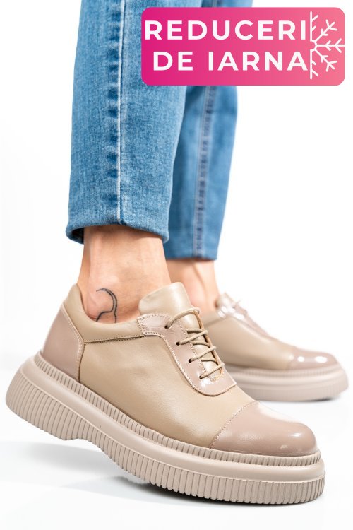 Pantofi bej piele naturala  251621np/npk