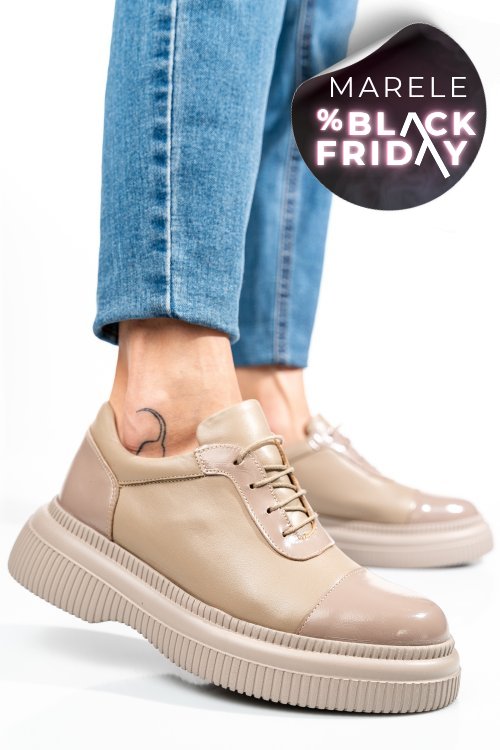 Pantofi bej piele naturala  251621np/npk