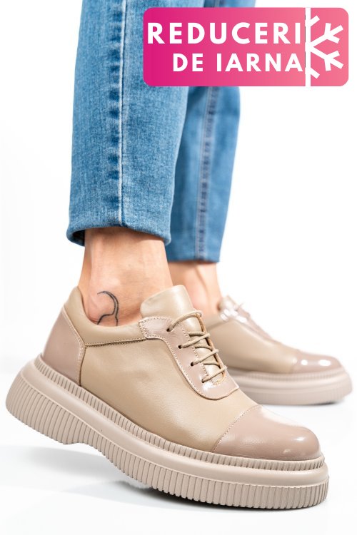 Pantofi bej piele naturala  251621np/npk