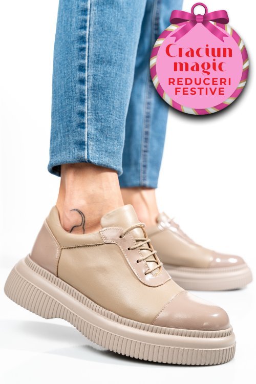 Pantofi bej piele naturala  251621np/npk