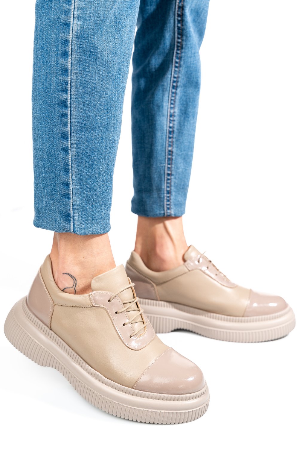 PANTOFI BEJ PIELE NATURALA  251621NP/NPK