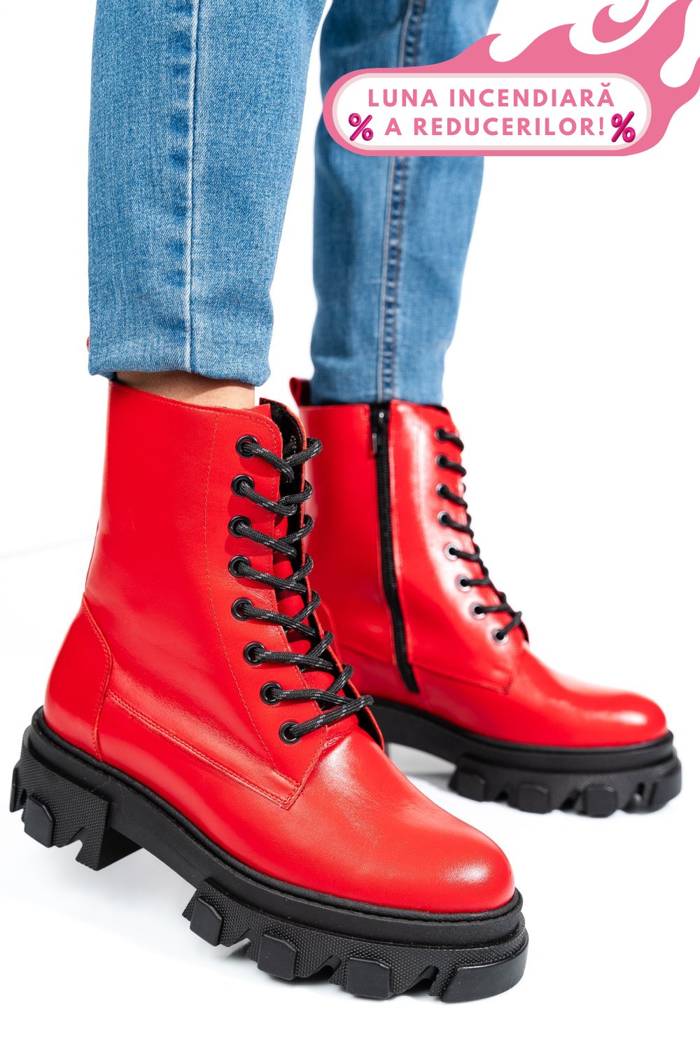 GHETE ROSII PIELE NATURALA 1S7751