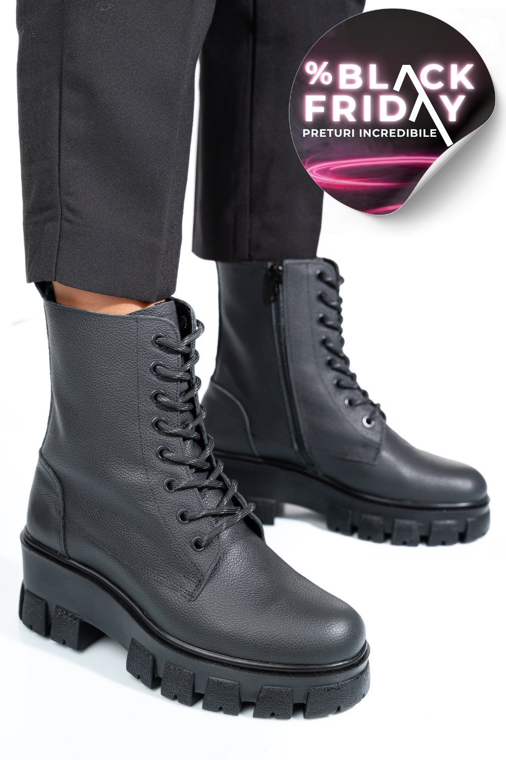 GHETE NEGRE PIELE NATURALA 1S7755