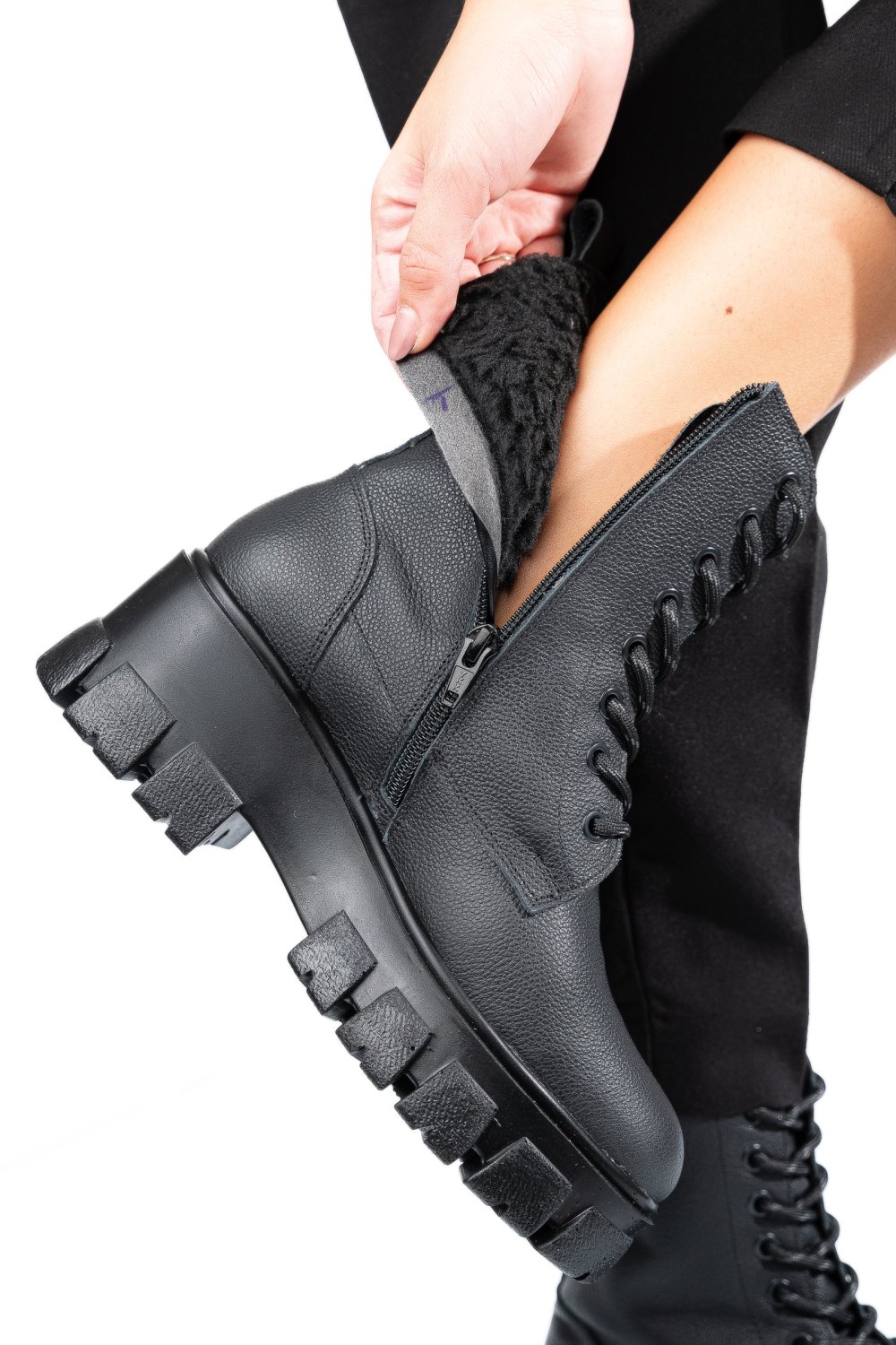 GHETE NEGRE PIELE NATURALA 1S7755