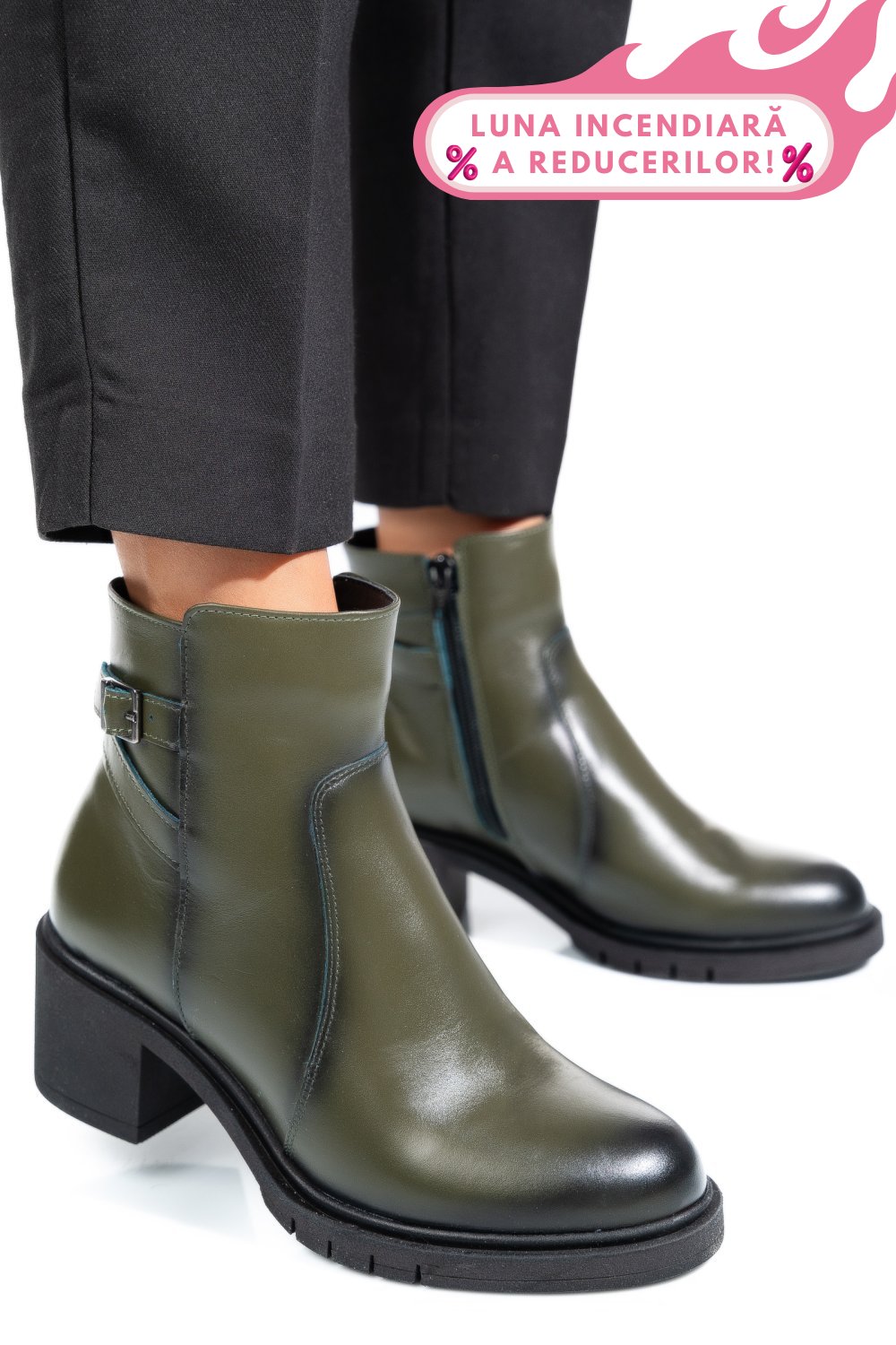BOTINE DAMA PIELE NATURALA VERZI 4S7726