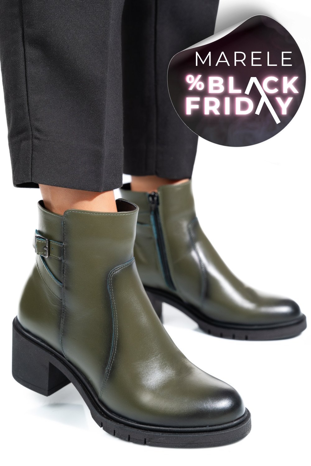 BOTINE DAMA PIELE NATURALA VERZI 4S7726