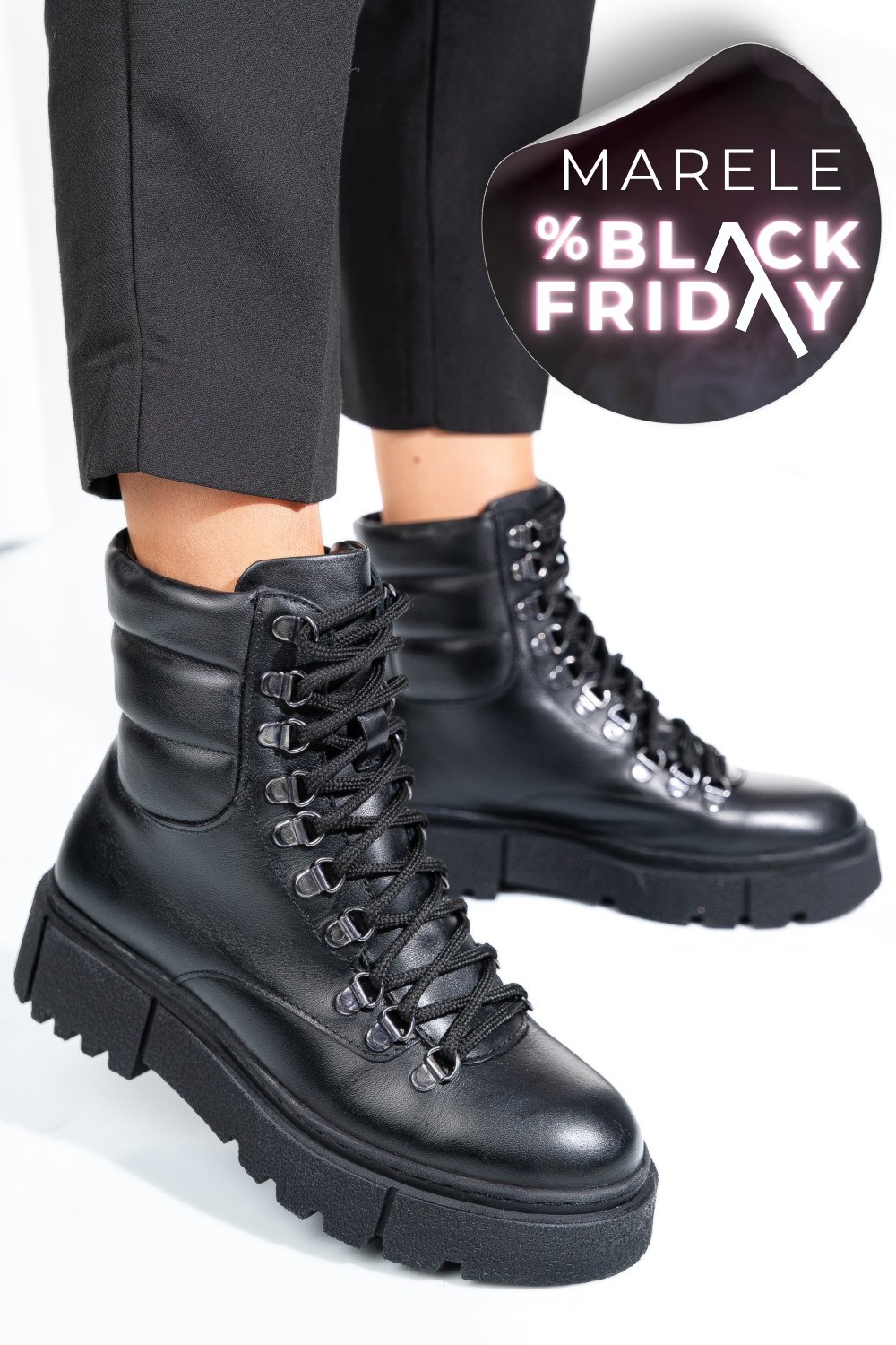 GHETE NEGRE PIELE NATURALA 4S7762