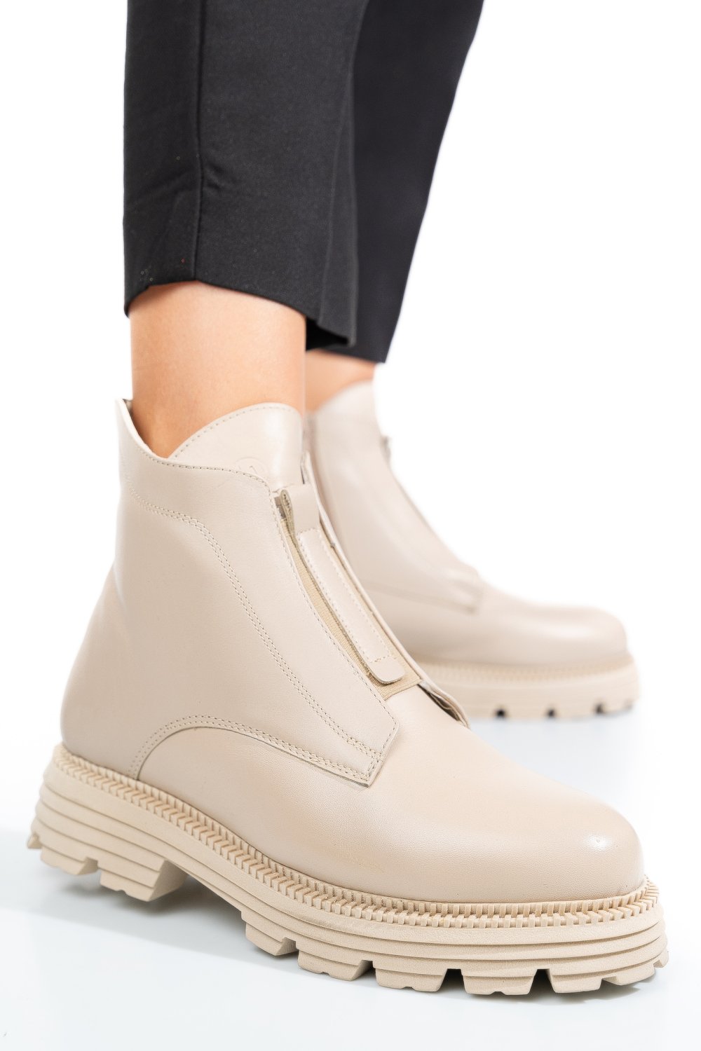 GHETE DAMA IMBLANITE PIELE NATURALA BEJ 4S7723