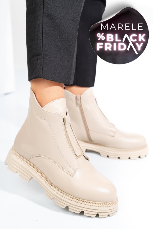 Ghete dama imblanite piele naturala bej 4s7723