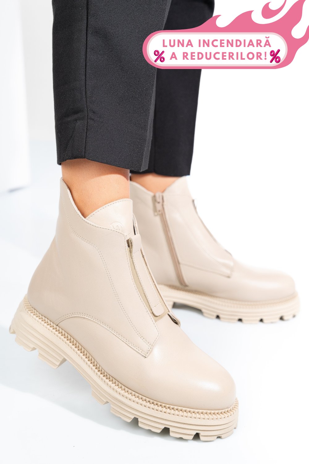 GHETE DAMA IMBLANITE PIELE NATURALA BEJ 4S7723