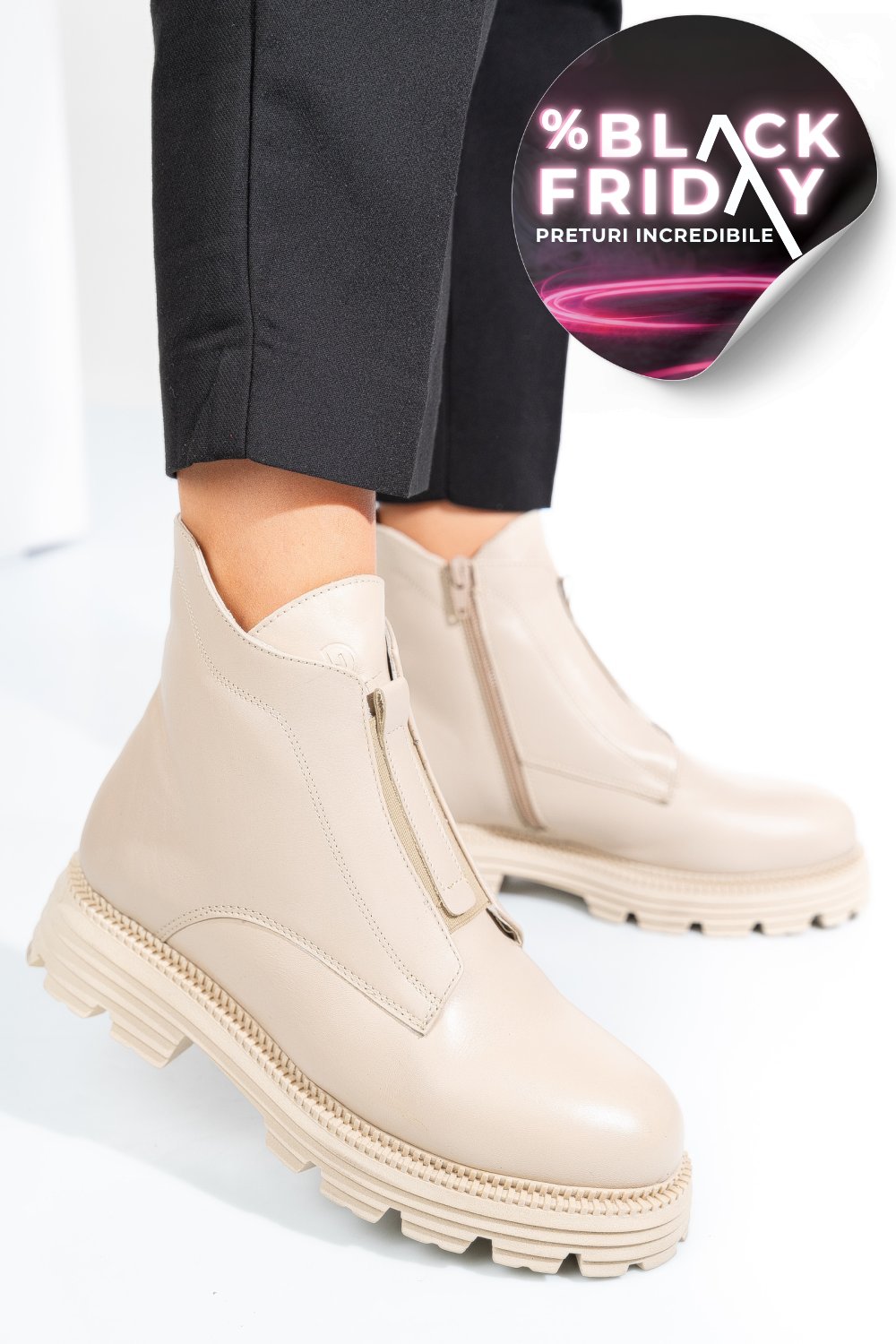 GHETE DAMA IMBLANITE PIELE NATURALA BEJ 4S7723