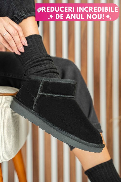 Ghete dama imblanite piele naturala intoarsa negre 1s771200