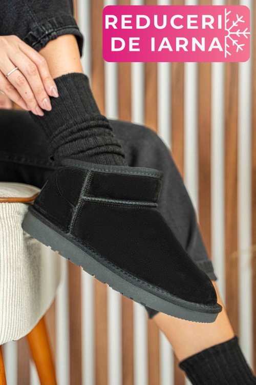 Ghete dama imblanite piele naturala intoarsa negre 1s771200