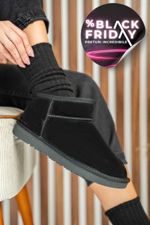 Ghete dama imblanite piele naturala intoarsa negre 1s771200