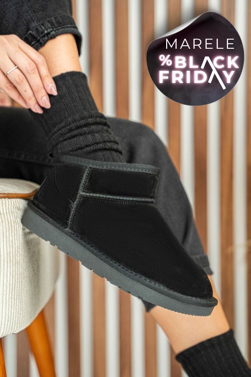 Ghete dama imblanite piele naturala intoarsa negre 1s771200