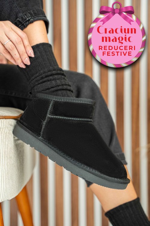 Ghete dama imblanite piele naturala intoarsa negre 1s771200