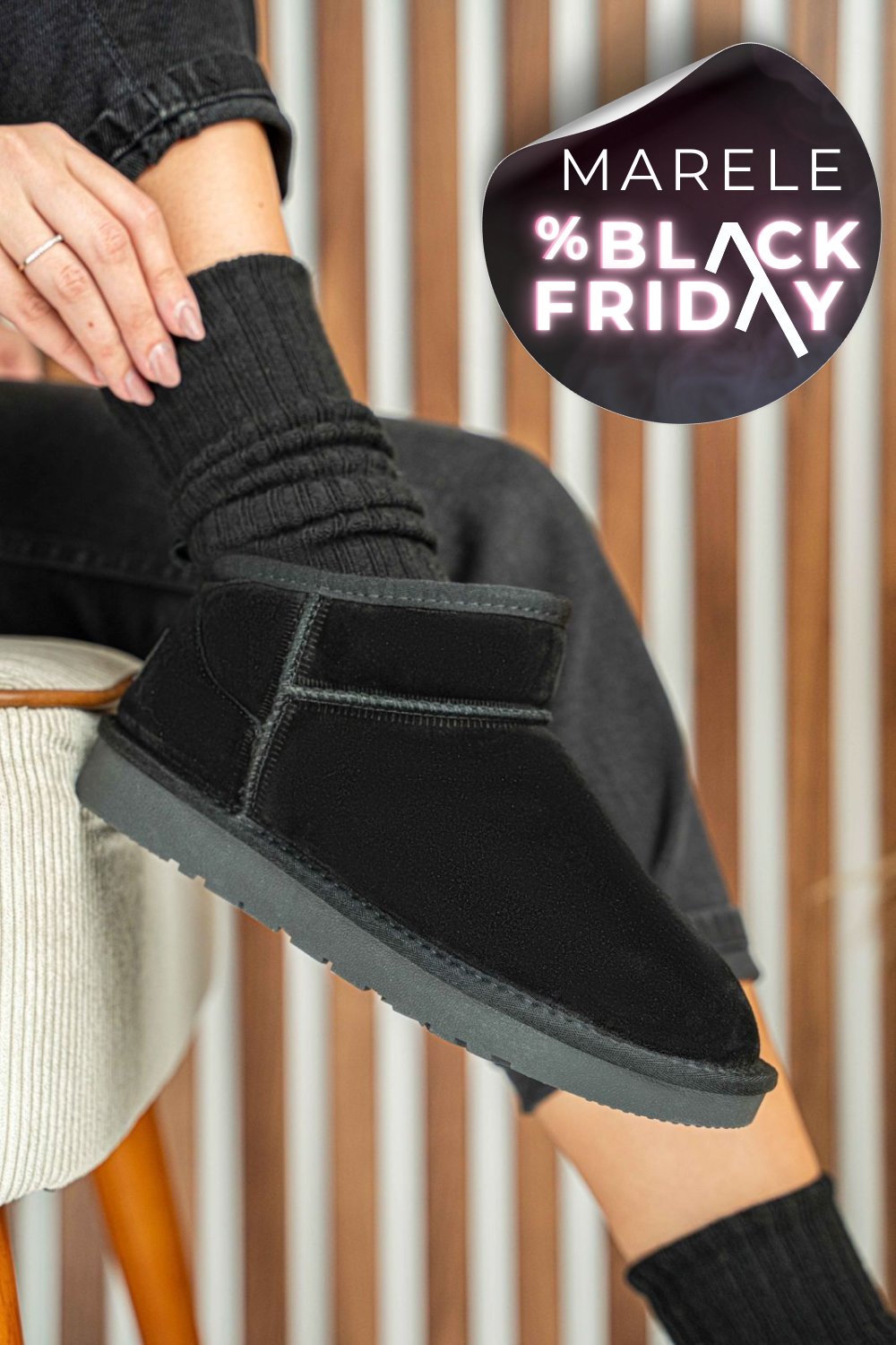 GHETE DAMA IMBLANITE PIELE NATURALA INTOARSA NEGRE 1S771200