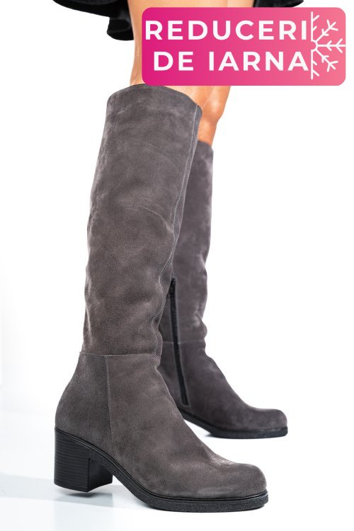 Cizme gri piele naturala intoarsa 8s7700