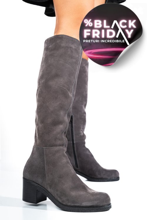 Cizme gri piele naturala intoarsa 8s7700