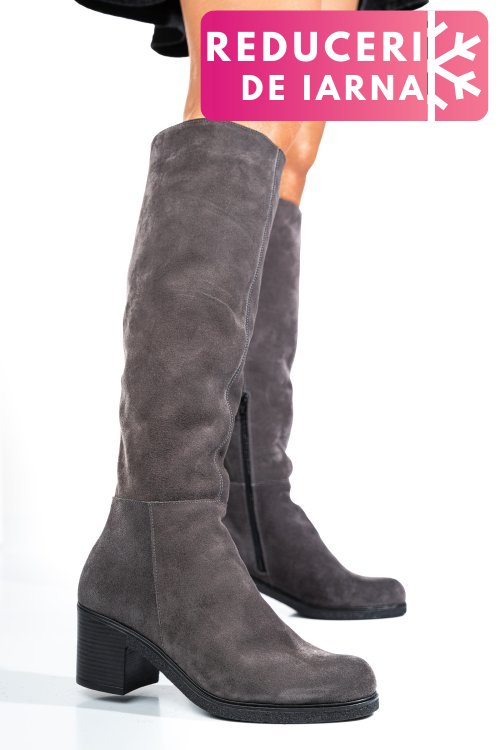 Cizme gri piele naturala intoarsa 8s7700