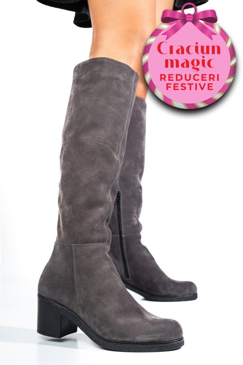 Cizme gri piele naturala intoarsa 8s7700